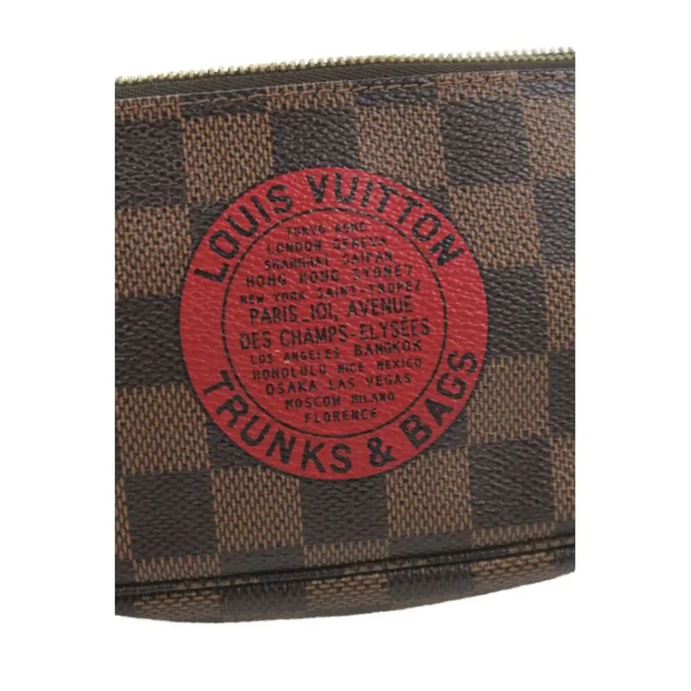 Louis Vuitton Womens Damier Ebene Trunks & Bags Mini Pouchette Handbag Brown